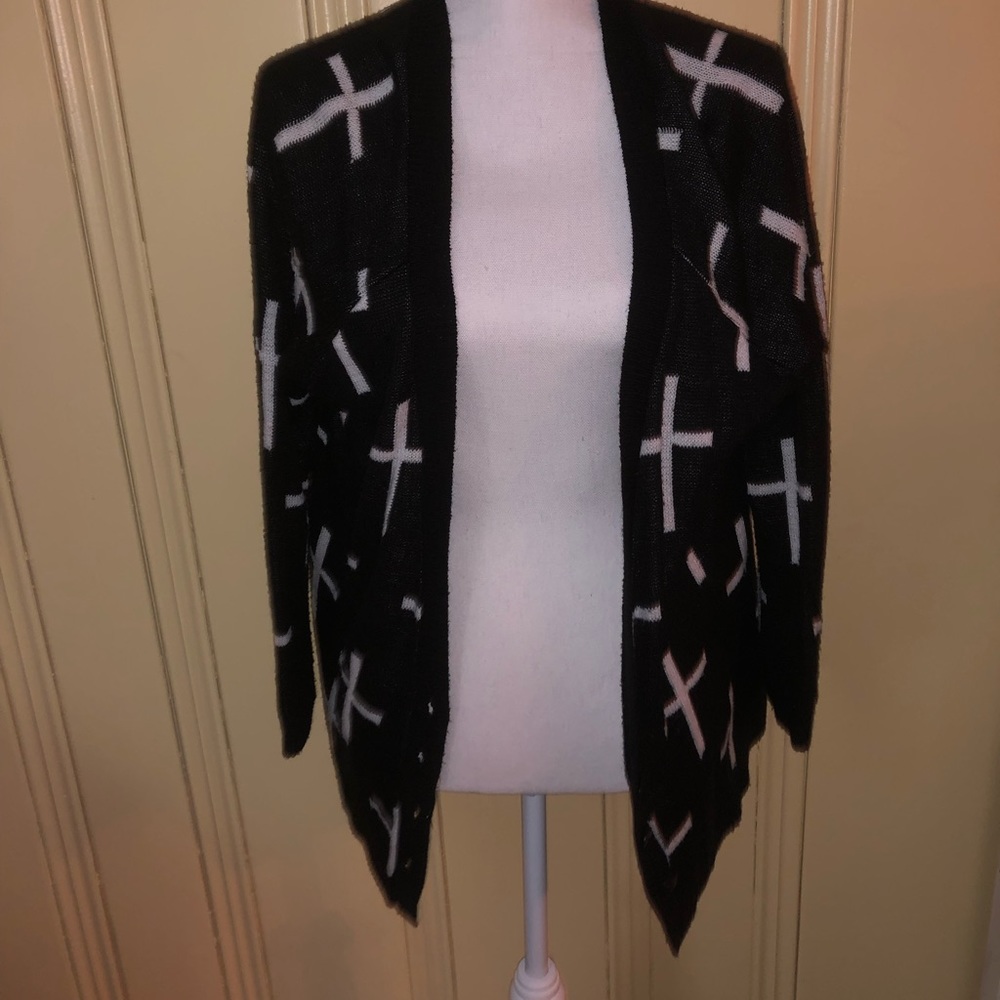 black and white cross sweater/cardigan
